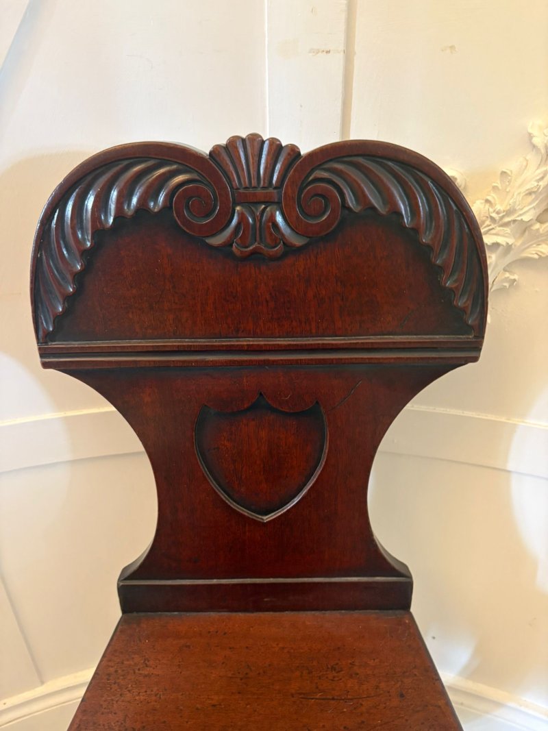 Pair of Antique Regency Quality Carved Mahogany Hall Chairs - Image 9